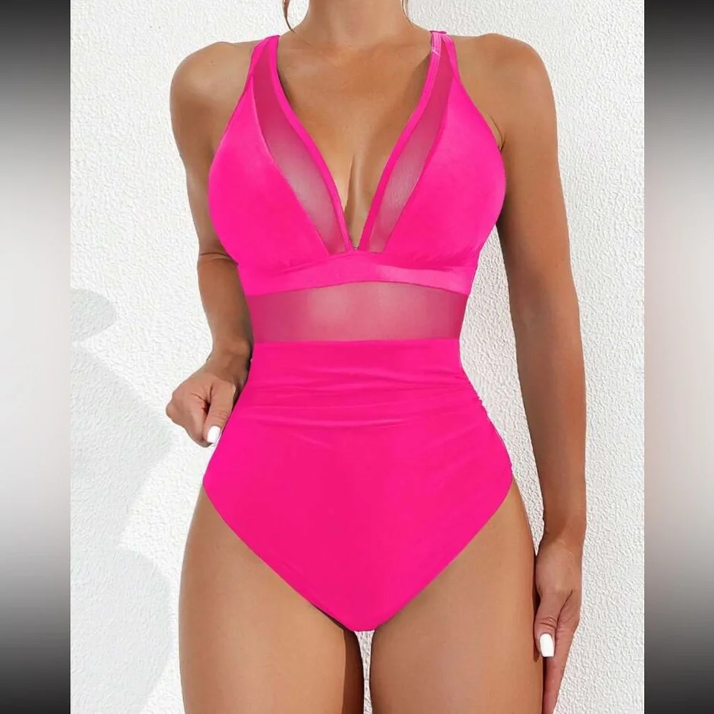 Luxe white mesh insert one piece swimsuit